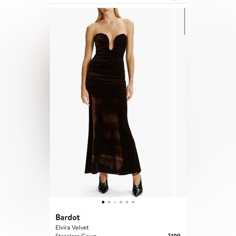 Bardot Strapless Velvet Gown in Deep Brown